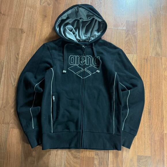 Vintage VTG Y2K Arena Black Full Zip Hooded Sweatshirt - Picture 1 of 8